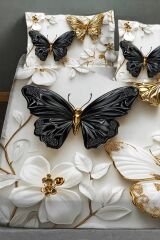 %100 Pamuk Lastikli Çarşaf Özel Tasarım 5d Dijital 60 Tel Kelebek