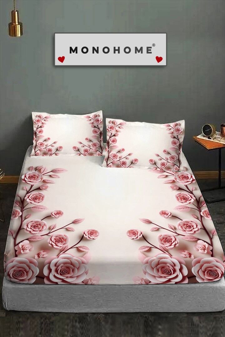 %100 Pamuk Lastikli Çarşaf Özel Tasarım 5d Dijital 60 Tel Pudra