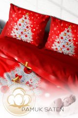 Lastikli Çarşaflı %100 Pamuk Saten Çift Kişilik Nevresim Takımı NY Pine