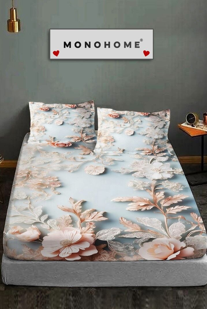 %100 Pamuk Lastikli Çarşaf Özel Tasarım 5d Dijital 60 Tel Flowers of Dream