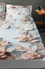 %100 Pamuk Lastikli Çarşaf Özel Tasarım 5d Dijital 60 Tel Flowers of Dream