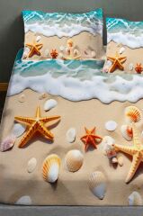 %100 Pamuk Lastikli Çarşaf Özel Tasarım 5d Dijital 60 Tel Deniz Yıldızları