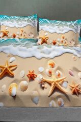 %100 Pamuk Lastikli Çarşaf Özel Tasarım 5d Dijital 60 Tel Deniz Yıldızları