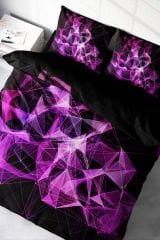 Lastikli Çarşaflı %100 Pamuk Saten Çift Kişilik Nevresim Takımı Purple Diamonds