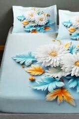 %100 Pamuk Lastikli Çarşaf Özel Tasarım 5d Dijital 60 Tel Buket