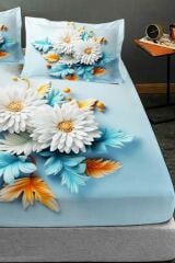 %100 Pamuk Lastikli Çarşaf Özel Tasarım 5d Dijital 60 Tel Buket