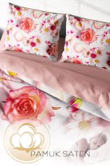 Çift Kişilik Nevresim Seti Sık Dokuma Pamuk Saten 3d Özel Tasarım White Rose (çarşafsızdır)