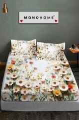 %100 Pamuk Lastikli Çarşaf Özel Tasarım 5d Dijital 60 Tel White