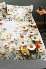 %100 Pamuk Lastikli Çarşaf Özel Tasarım 5d Dijital 60 Tel White