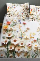 %100 Pamuk Lastikli Çarşaf Özel Tasarım 5d Dijital 60 Tel White