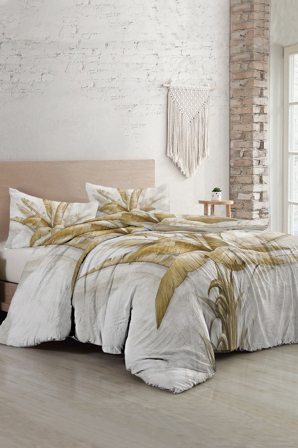 Çift Kişilik Nevresim Seti Sık Dokuma Pamuk Saten 3d Özel Tasarım Retro Palm Luxury(çarşafsızdır)