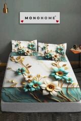 %100 Pamuk Lastikli Çarşaf Özel Tasarım 5d Dijital 60 Tel Turkuaz