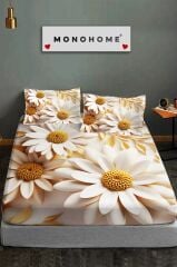 %100 Pamuk Lastikli Çarşaf Özel Tasarım 5d Dijital 60 Tel Papatya 3