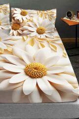 %100 Pamuk Lastikli Çarşaf Özel Tasarım 5d Dijital 60 Tel Papatya 3