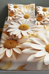 %100 Pamuk Lastikli Çarşaf Özel Tasarım 5d Dijital 60 Tel Papatya 3