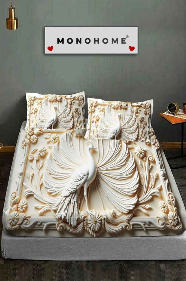 %100 Pamuk Lastikli Çarşaf Özel Tasarım 5d Dijital 60 Tel Tavus