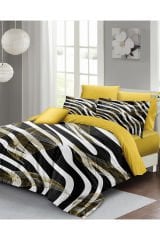 Lastikli Çarşaflı %100 Pamuk Saten Çift Kişilik Nevresim Takımı Zebra Feather