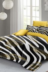 Lastikli Çarşaflı %100 Pamuk Saten Çift Kişilik Nevresim Takımı Zebra Feather