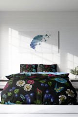 Lastikli Çarşaflı %100 Pamuk Saten Çift Kişilik Nevresim Takımı Flower Black