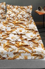 %100 Pamuk Lastikli Çarşaf Özel Tasarım 5d Dijital 60 Tel Gold