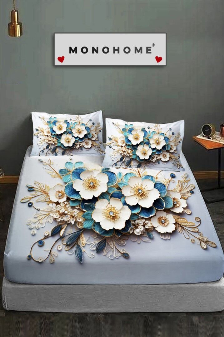 %100 Pamuk Lastikli Çarşaf Özel Tasarım 5d Dijital 60 Tel Diamond