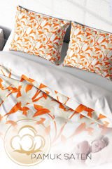 Lastikli Çarşaflı %100 Pamuk Saten Çift Kişilik Nevresim Takımı Orange