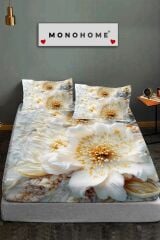 %100 Pamuk Lastikli Çarşaf Özel Tasarım 5d Dijital 60 Tel Beyaz Gül