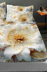 %100 Pamuk Lastikli Çarşaf Özel Tasarım 5d Dijital 60 Tel Beyaz Gül