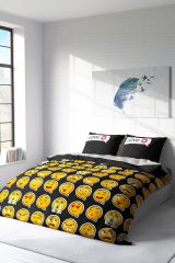 Çift Kişilik Nevresim Seti Sık Dokuma Pamuk Saten 3d Özel Tasarım I Love Emoji (çarşafsızdır)