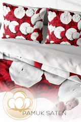 Çift Kişilik Nevresim Seti Sık Dokuma Pamuk Saten 3d Özel Tasarım White & Red (çarşafsızdır)