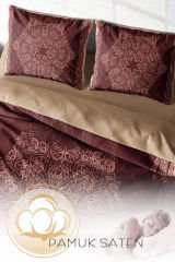 Lastikli Çarşaflı %100 Pamuk Saten Çift Kişilik Nevresim Takımı Browny