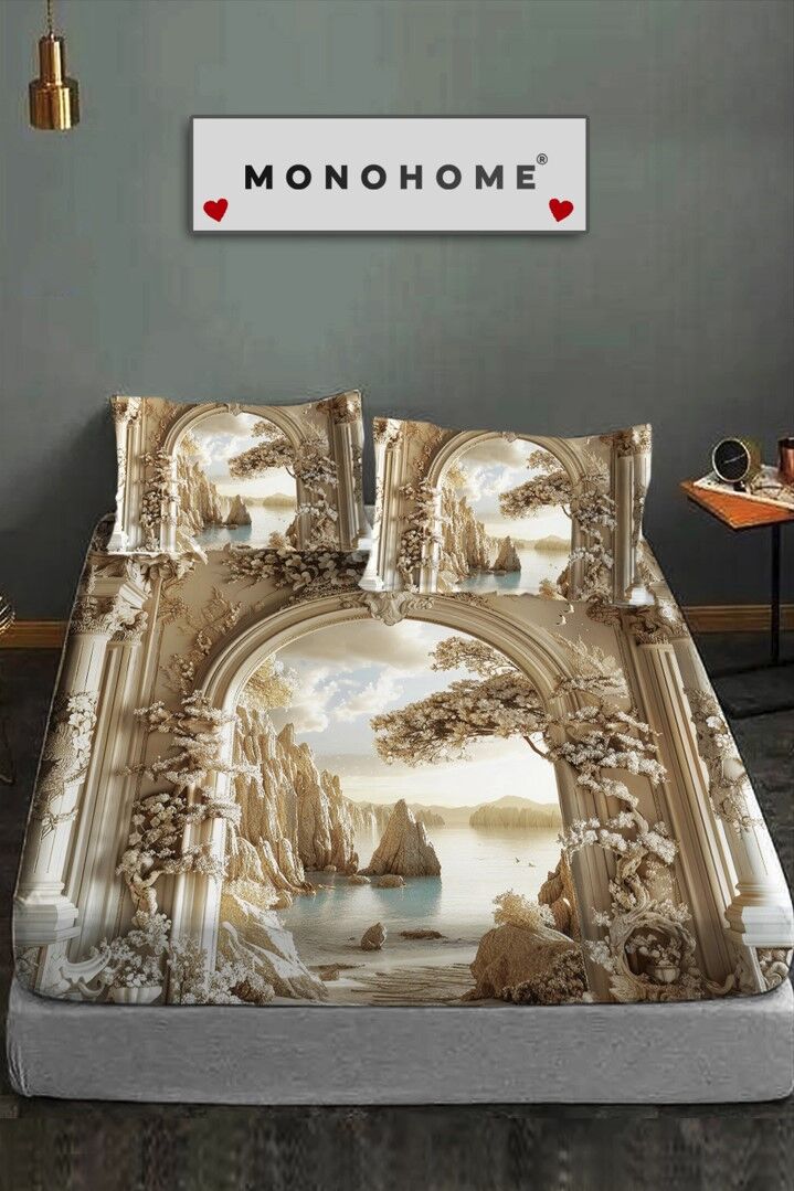 %100 Pamuk Lastikli Çarşaf Özel Tasarım 5d Dijital 60 Tel Kale