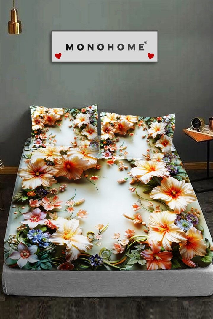 %100 Pamuk Lastikli Çarşaf Özel Tasarım 5d Dijital 60 Tel Garden