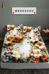 %100 Pamuk Lastikli Çarşaf Özel Tasarım 5d Dijital 60 Tel Garden