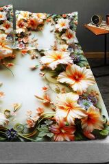 %100 Pamuk Lastikli Çarşaf Özel Tasarım 5d Dijital 60 Tel Garden