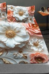%100 Pamuk Lastikli Çarşaf Özel Tasarım 5d Dijital 60 Tel Rose