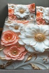 %100 Pamuk Lastikli Çarşaf Özel Tasarım 5d Dijital 60 Tel Rose