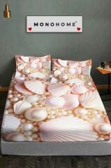 %100 Pamuk Lastikli Çarşaf Özel Tasarım 5d Dijital 60 Tel Pearls And Shells