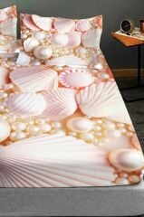 %100 Pamuk Lastikli Çarşaf Özel Tasarım 5d Dijital 60 Tel Pearls And Shells