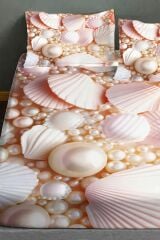 %100 Pamuk Lastikli Çarşaf Özel Tasarım 5d Dijital 60 Tel Pearls And Shells
