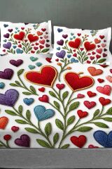 %100 Pamuk Lastikli Çarşaf Özel Tasarım 5d Dijital 60 Tel Kalplı Nakkaş