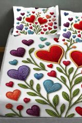 %100 Pamuk Lastikli Çarşaf Özel Tasarım 5d Dijital 60 Tel Kalplı Nakkaş