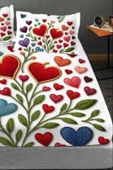 %100 Pamuk Lastikli Çarşaf Özel Tasarım 5d Dijital 60 Tel Kalplı Nakkaş