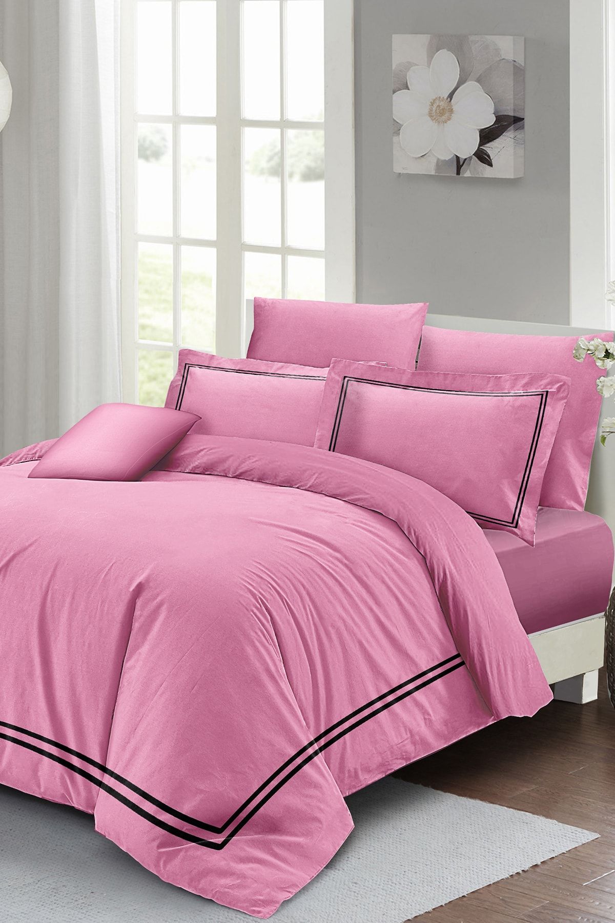 Çift Kişilik Nevresim Seti Sık Dokuma Pamuk Saten 3d Özel Tasarım Luxury Pembe(çarşafsızdır)