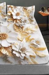 %100 Pamuk Lastikli Çarşaf Özel Tasarım 5d Dijital 60 Tel Gold Rose