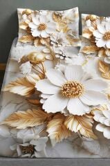 %100 Pamuk Lastikli Çarşaf Özel Tasarım 5d Dijital 60 Tel Gold Rose