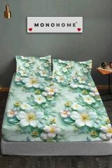 %100 Pamuk Lastikli Çarşaf Özel Tasarım 5d Dijital 60 Tel Green