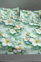 %100 Pamuk Lastikli Çarşaf Özel Tasarım 5d Dijital 60 Tel Green