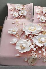 %100 Pamuk Lastikli Çarşaf Özel Tasarım 5d Dijital 60 Tel Pink Pearls