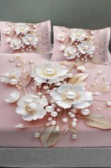 %100 Pamuk Lastikli Çarşaf Özel Tasarım 5d Dijital 60 Tel Pink Pearls